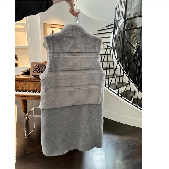 NEW LT Love Token Rabbit Fur Vest/ Sweater Jacket Coat Gray Long L - Picture 7 of 7